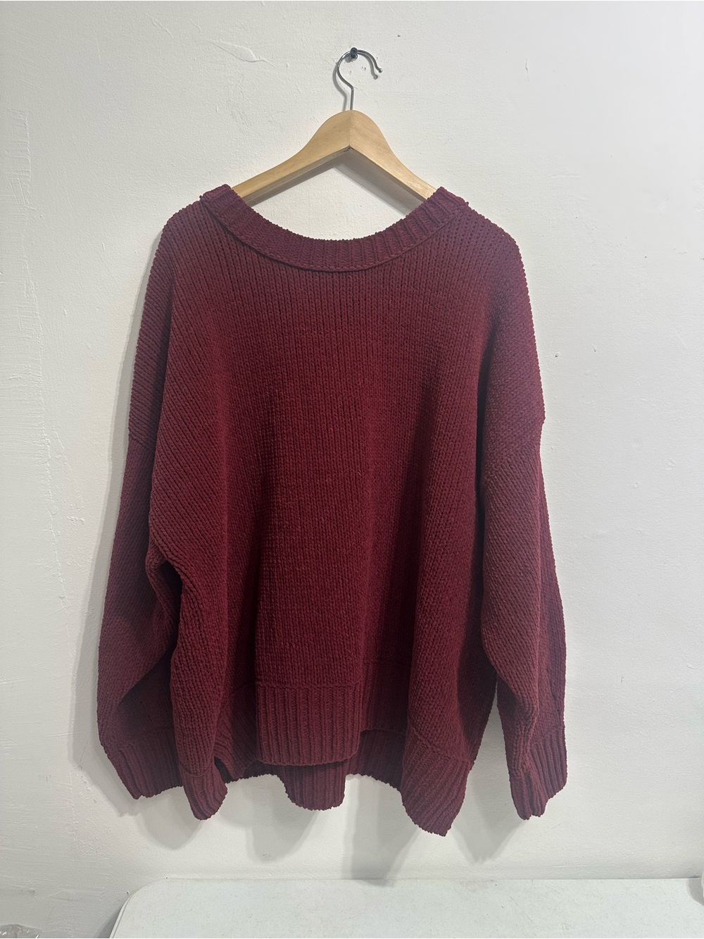 aerie Oversized Crewneck Sweater in Deep Wine